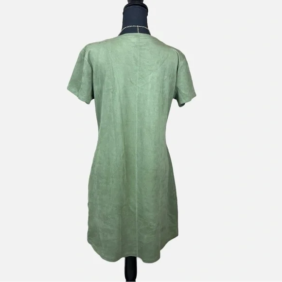 Another Love Velvet Mini Dress Hunter Green V-Neck A-Line Medium Soft - Picture 4 of 8